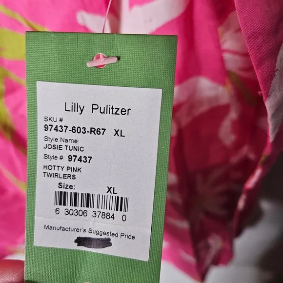 Lilly Pulitzer Josie Tunic Hotty Pink Twirlers Floral Linen Top XL NEW $88msrp - Picture 4 of 5